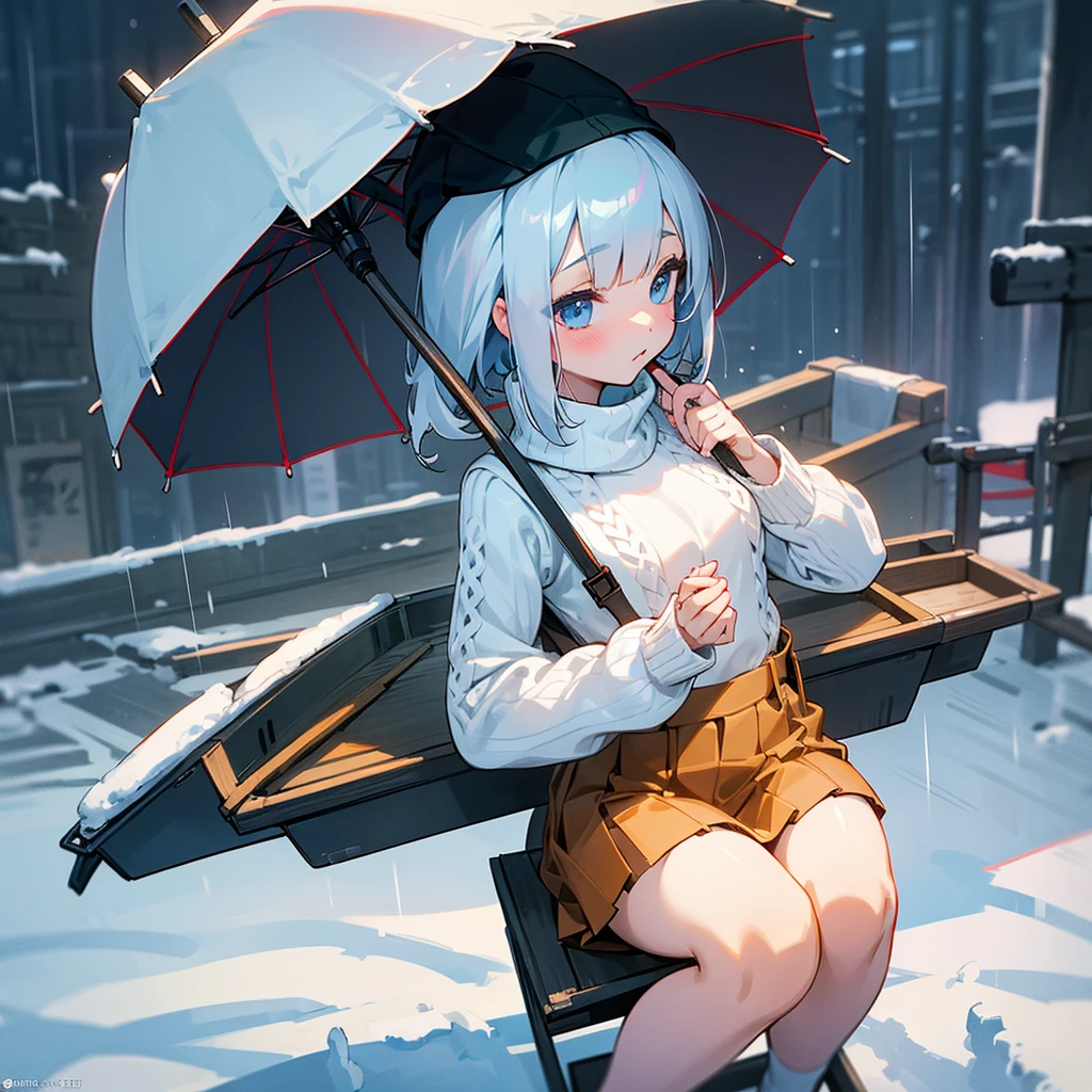 8K ultra-high quality，Super beautiful girl，Short Bob，Knitted sweater， Cart，Knitted hat，Small breasts，Tokyo in Winter，Deep snow々and raining，Longing for someone，