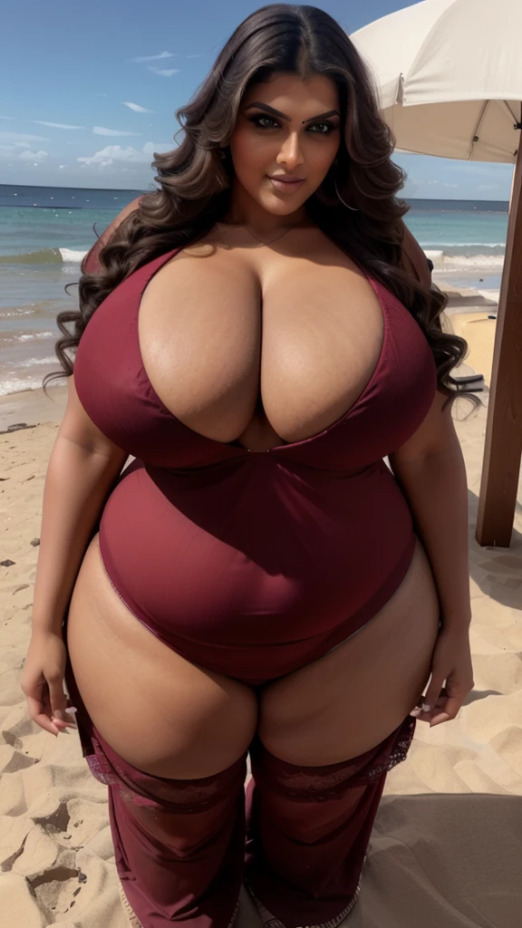 ravishing sexy curvy chubby tall supermodel Rambha (big booty) (face here) Plus size bbw big, (wide booty) insanely inflated hips,Thick body ,fat body, curve shap body, widest hips , thick hips ,widest breast, thick breast Sea Beach background, wearing Bikini 