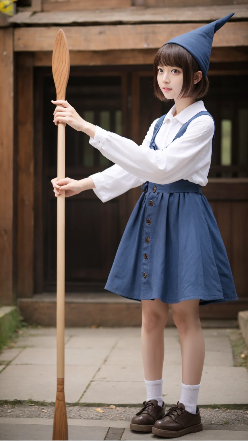 Cat-eared Wizard Girl、short hair、Wooden walking stick、Real Video、Long Angle