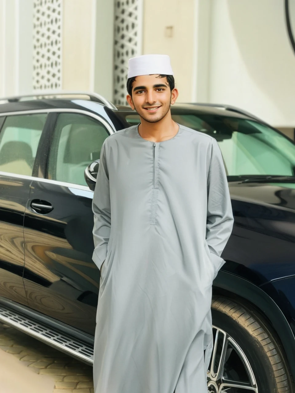 A young emirati man, smiling, happy, big eyes, pixar style
