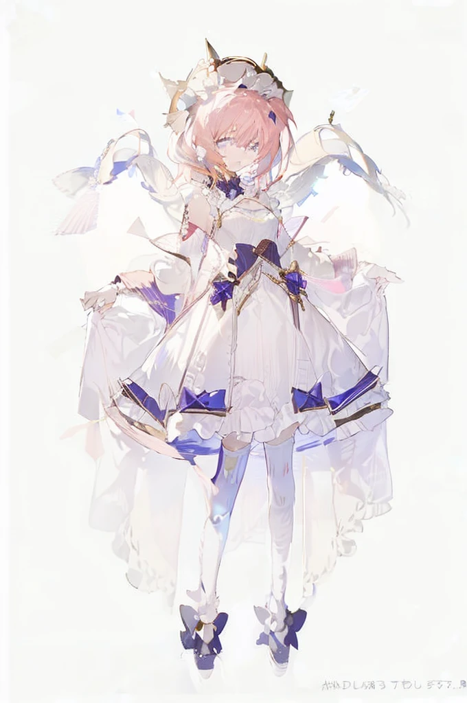 A girl，Standing picture，whole body，Character Design，Pink Hair，Bow ruffles