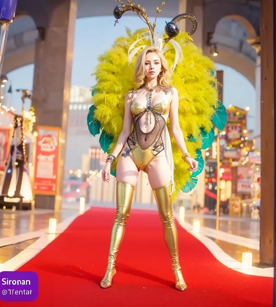 Cute 18 year old girl, Carnival Bikini Woman suit, short curly hair, blonde hair, beautiful face, rain, roof, masterpiece, exquisite details, perfect anatomy, fighting stance Realistic