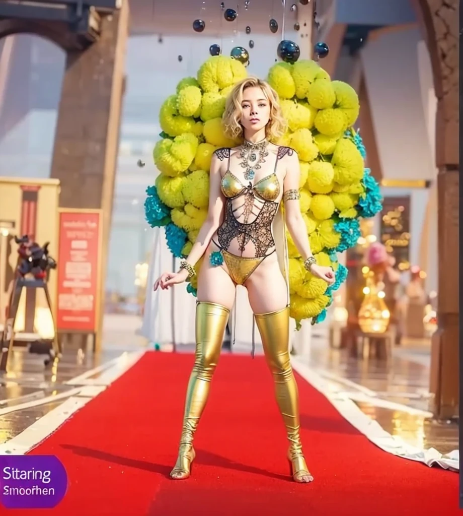 Cute 18 year old girl, Carnival  Woman suit, short curly hair, blonde hair, beautiful face, rain, roof, masterpiece, exquisite details, perfect , fighting stance Realistic