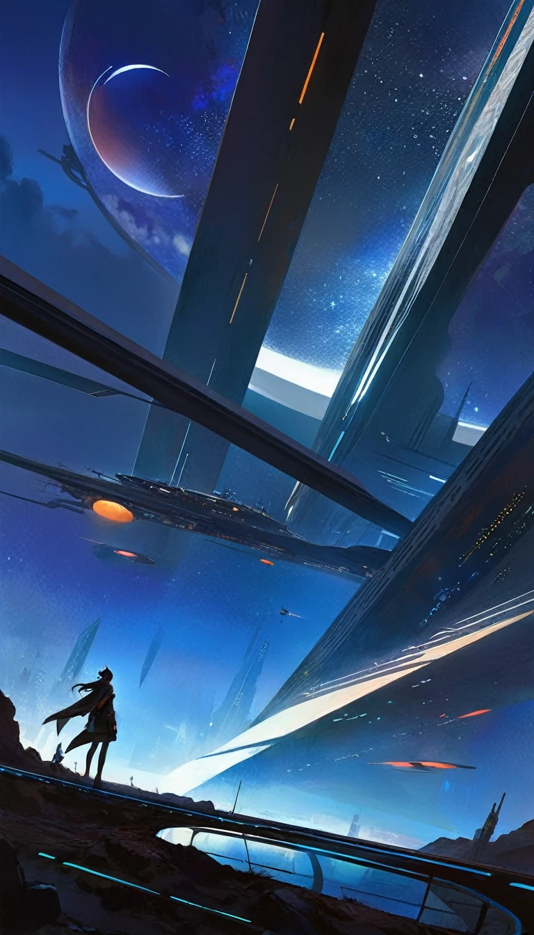 great futuristic landscape:1.5, night (inspired by art by Dave McKean). oil painting)