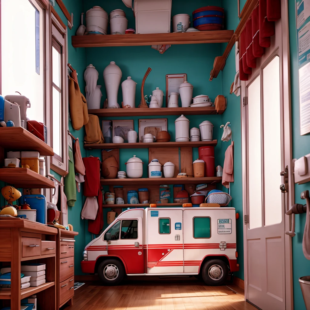 There is an ambulance inside a house