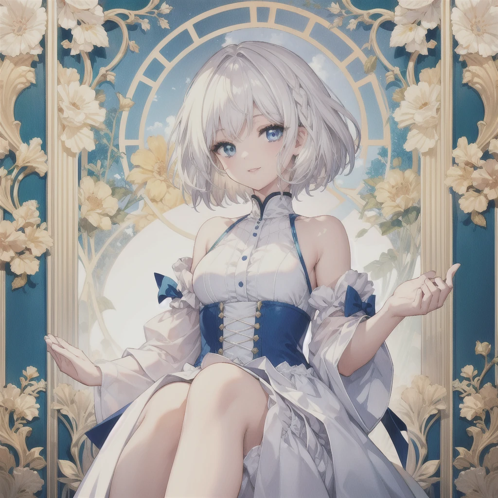 (masterpiece, Highest quality:1.2), One Girl, alone ((White Hair Short Hair blue eyes)) (smile)