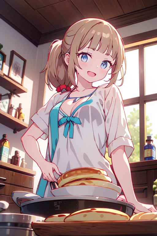 (from below:1.2),(from side:1.2),full body,(highest quality:1.5),(8k,masterpiece, top quality, best quality,beautiful and aesthetic:1.2,professional illustrasion:1.1,ultra detail:1.3,perfect lighting),extremely detailed,highest detailed,incredibly absurdres , highres, ultra detailed,intricate:1.3,(Alchemy Workshop:1.4),A girl mixing,Medicine in many small bottles,colorful:1.4,zentangle,(1girl),(finely detailed beautiful eye: 1.2), (beautifull detailed face), (perky chest:1.1), (pointed chest:1.0),(highly detailed beautiful face and eyes,firm breasts),real skin,((brown hair,long pony tail hair)),thin pubic hair:1.3,cute,lovely,, learning to make a pancakes cooking, alchemist costume,smile,in the kitchen,smile,seductive weak smiling,(with sparkling eyes and a contagious smile),open mouth, Looking at Viewer,