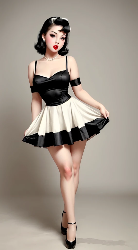 Create a hot sexy Pin up Girl with very short dress, 50s style