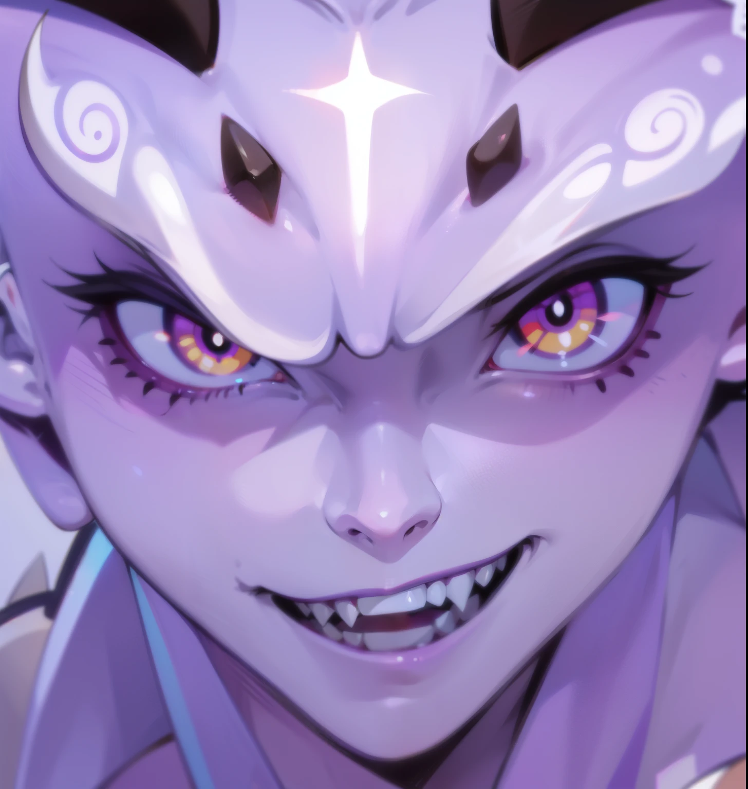 Demon facial features, fierce and perverse teeth, purple Chiyou, high-definition details