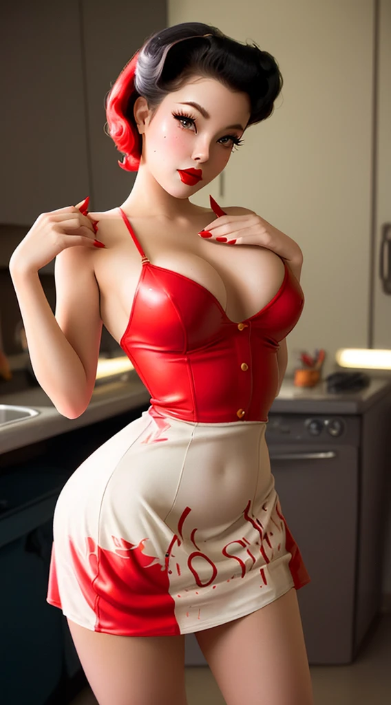Create a hot sexy Pin up Girl with very short dress, 50s style