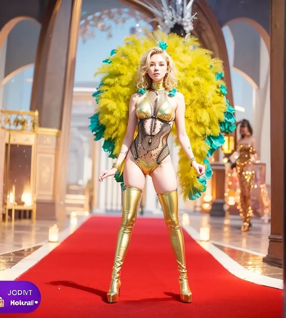 Cute 18 year old girl, Carnival  Woman suit, short curly hair, blonde hair, beautiful face, rain, roof, masterpiece, exquisite details, perfect , fighting stance Realistic