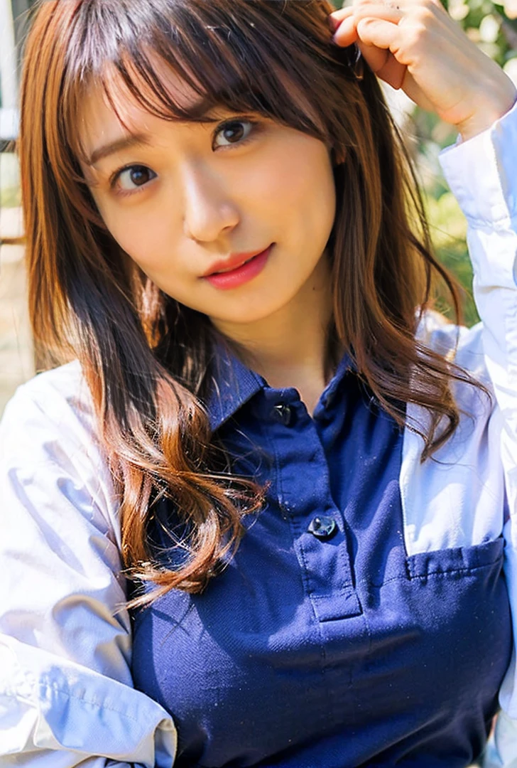 ((Both hands are in front of the navel、Belly button、A photo of her panties showing through a short polo shirt、Hands roll up shirt、She is wearing a navy polo shirt and luxurious white panties.、:1.4))、Being in the living room、Length cream hair color、Her huge breasts are obvious even through her clothes..、Small earrings、Light brown hair color、:1.4))、Shiny Hair、Light beige hair color、Background Blur、Light brown hair、{{Cowgirl Shot}}、((Close-up shot from the waist up、Big Breasts:1.4))、Big Breasts、にっこりsmile、服からでも分かるBig Breasts、Cowboy Shot、素敵なsmile、((Revealing clothing))、Full body photo、ring、Tuck your hair behind one ear、Silver Necklace、smile、Caustics、Highly detailed photos、Big Breasts、Super no makeup、(8K、RAW Photos、Highest quality、masterpiece:1.2)、(Realistic、Realistic)、1 Girl、((Big Breastsショートヘア、Looking into the camera:1.4))、Hair blowing in the wind