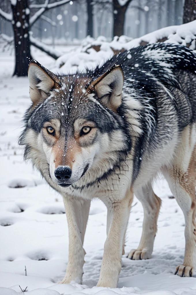 wolf in a snowfall