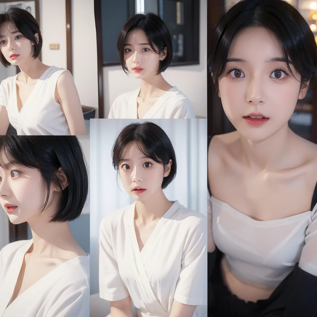 Japanese、woman、27 years old、Shortcuts、Short Hair、Short Hair、Brown Hair、Loose Waves、White skin、Narrow eyes、Small Mouth、High nose、delicate、Fair skin、White skin、Sitting posture、