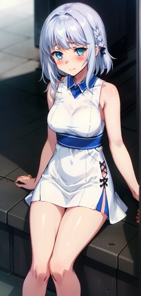 1 girl, kanon kanase, , blush, medium breasts, sleeveless,(stylish dress), sitting, 20-year-old, healthy skin.