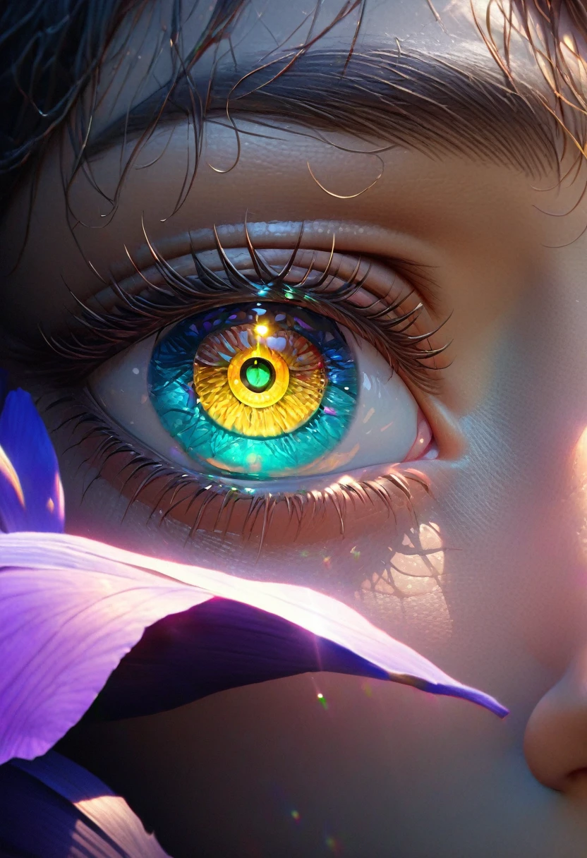 (best quality,Extremely detailed,Reality:1.37),(Realistic lighting),(Vibrant colors),(Clear focus),(Extremely detailed的描述),
(Surrealist eyes),(close up),(Only see the eyes),(long dark eyelashes),(Shining pupils),(Glow-emitting iris)