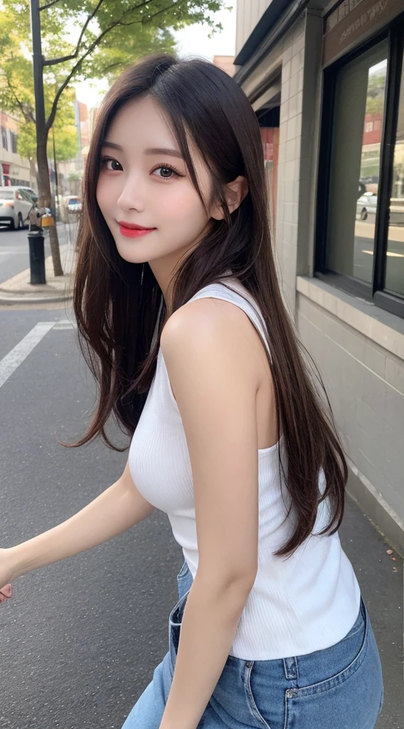 Tabletop, Highest quality, shape, Very detailed, finely, High resolution, 8k wallpaper, 完璧なダイナミックな構shape, Beautiful and exquisite, Nice spring clothes,Beautiful straight hair,Small breasts,Natural color lip, 20-year-old girl、cute、Always blur the background,Perfect and beautiful face,Beautiful and dense face、Slim face and figure,Big eyes、Putting on gal makeup,Actual Photos(Best image quality)、Sexy Face、Fashion model posing、Full Body Shot、smile、Change pose randomly、Randomly change the shooting angle and position、Summer Fashion、Look up at the sky