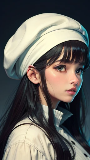 A large white beret loosely covering the head like a turban
