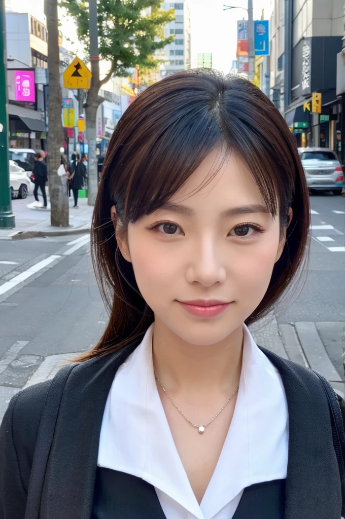 ((Highest quality)), ((masterpiece)), (detailed), Japanese,Street Corner,Beauty,Office Lady