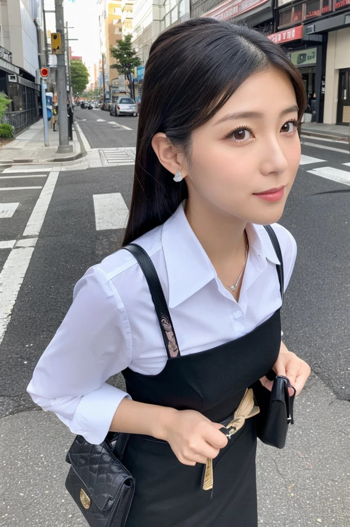 ((Highest quality)), ((masterpiece)), (detailed), Japanese,Street Corner,Beauty,Office Lady