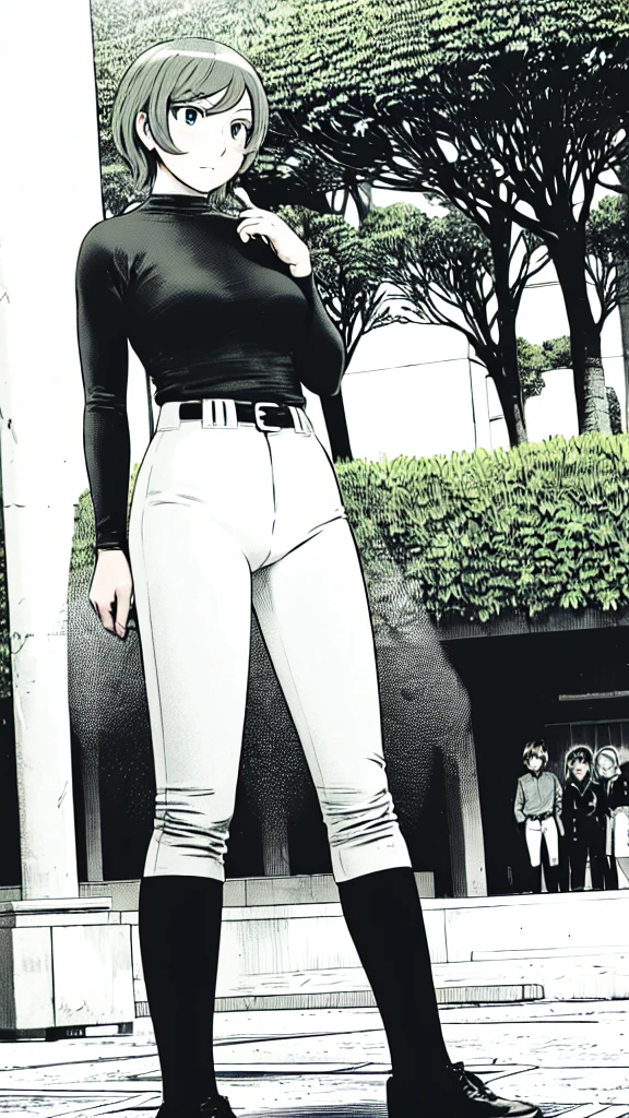 (Baseball uniform:1.2),
Blonde Hair, (short hair:1.2),Long sleeve, Black Shirt, turtleneck,White trousers、uniform、Black belt、((Illustration of people))、Big 、
View Audience,, (Highest quality:1.3),One Girl, White pants、uniform、Outdoor、baseball ground、ground、soil、blue eyes、Tight black shirt、(masterpiece、Highest quality)、Highest quality, Ultra-high resolution, (((masterpiece))), alone, Sweat、Big eyes、Big Breasts、One Girl, Front view、Embarrassed face、Bronze colored hair、((short hair))、Stand up straight