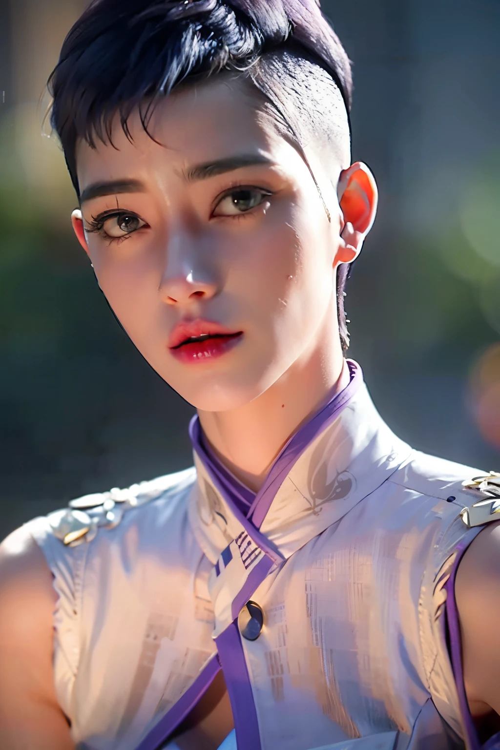 (hi-top fade:1.3), length hair, close up