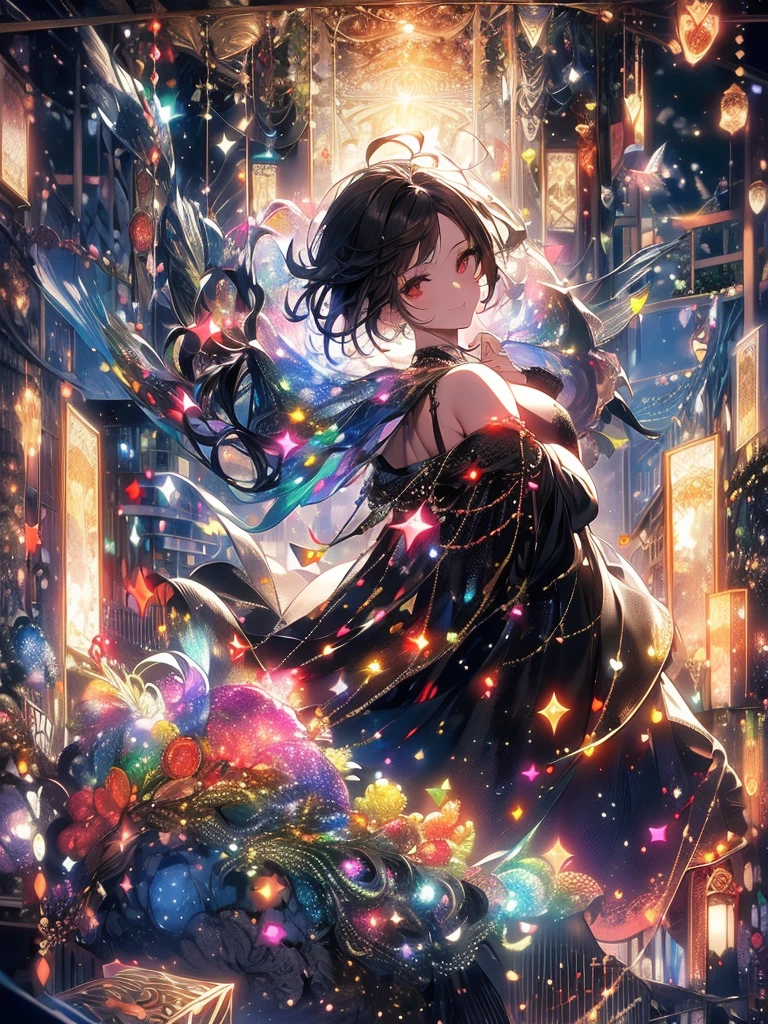 (masterpiece, highest quality, highest quality, (No text), Beautiful and aesthetic:1.2),No text,アニメ、 high resolution BREAK,One Girl,Short black hair Beautiful eyes Red eyes Beautiful girl cool smile Black Coat mini skirt whole body Night view Detailed eyes and face