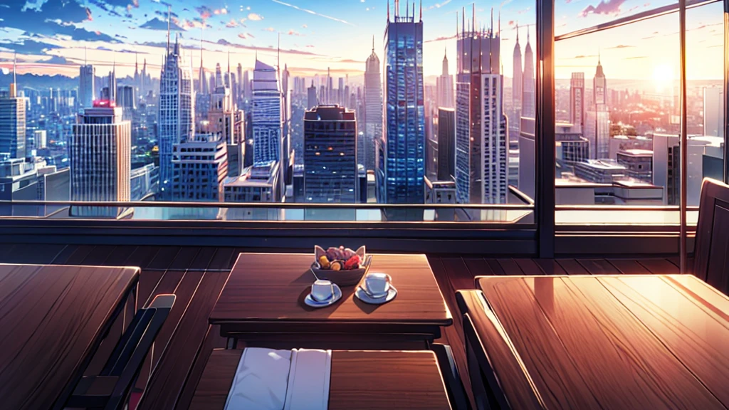 Tabletop, Highest quality,shape, wallpaper, Very detailed, 、City view from the top of the hill、Beautiful sunset