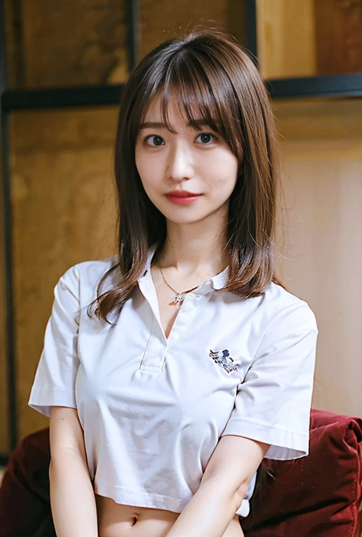 ((Both hands are in front of the navel、Blushing、Belly button、A photo of her panties showing through a short polo shirt、Hands roll up shirt、She is wearing a navy polo shirt and luxurious white panties.、:1.4))、Being in the living room、Length cream hair color、Her huge breasts are obvious even through her clothes..、Small earrings、Light brown hair color、:1.4））、Shiny Hair、Light beige hair color、Background Blur、Light brown hair、｛｛Cowgirl Shot｝｝、（（Close-up shot from the waist up、Big Breasts:1.4））、Big Breasts、にっこりsmile、服からでも分かるBig Breasts、Cowboy Shot、素敵なsmile、（（Revealing clothing））、Full body photo、ring、Tuck your hair behind one ear、Silver Necklace、smile、Caustics、Highly detailed photos、Big Breasts、Super no makeup、(8K、RAW Photos、Highest quality、masterpiece:1.2)、(Realistic、Realistic)、1 Girl、((Big Breastsショートヘア、Looking into the camera:1.4))、Hair blowing in the wind
