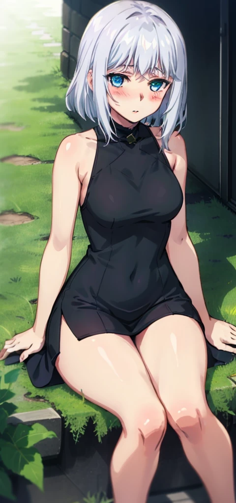 1 girl, kanon kanase,  , blush, , sleeveless,(((stylish dress))), sitting,  20-year-old, healthy skin.