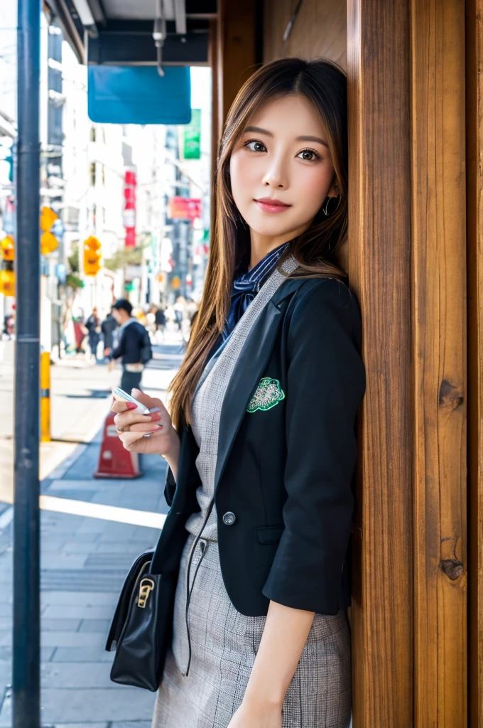 ((Highest quality)), ((masterpiece)), (detailed), Japanese,Street Corner,Beauty,Office Lady