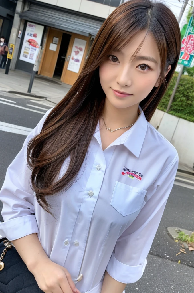 ((Highest quality)), ((masterpiece)), (detailed), Japanese,Street Corner,Beauty,Office Lady