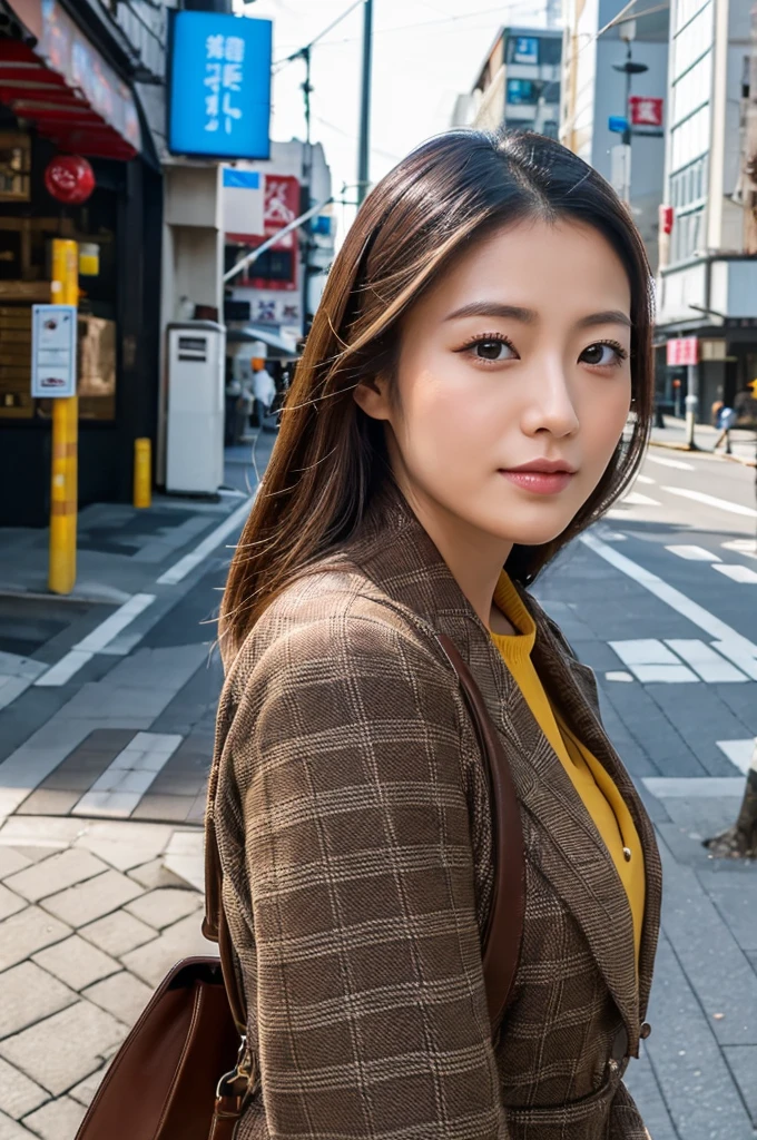 ((Highest quality)), ((masterpiece)), (detailed), Japanese,Street Corner,Beauty,Office Lady