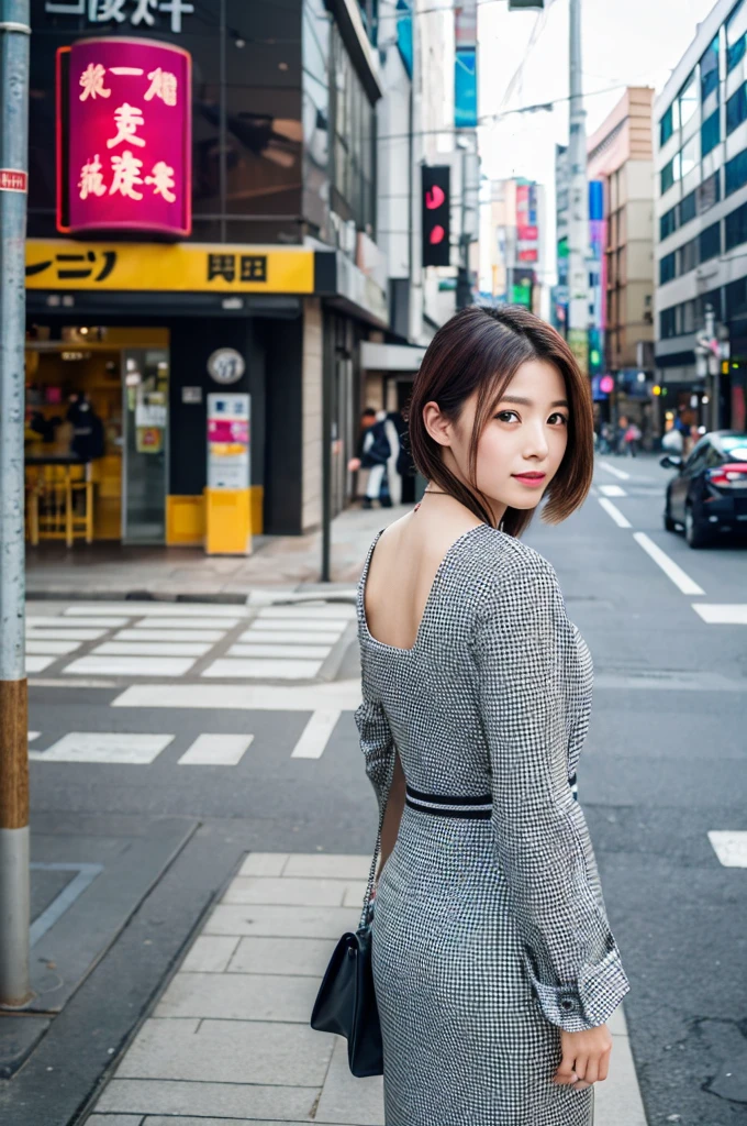 ((Highest quality)), ((masterpiece)), (detailed), Japanese,Street Corner,Beauty,Office Lady