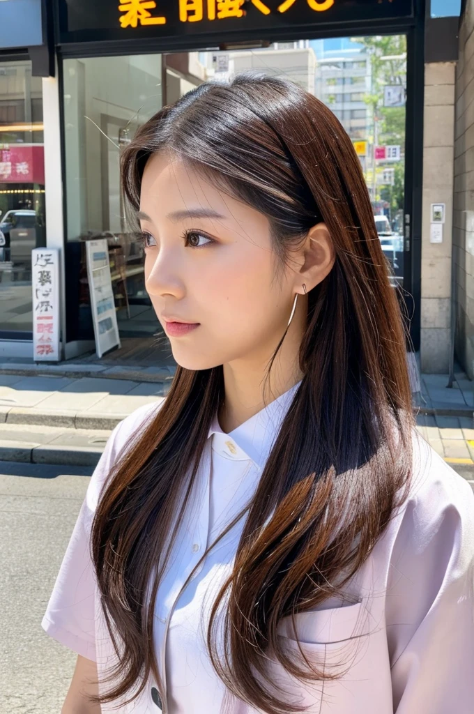 ((Highest quality)), ((masterpiece)), (detailed), Japanese,Street Corner,Beauty,Office Lady