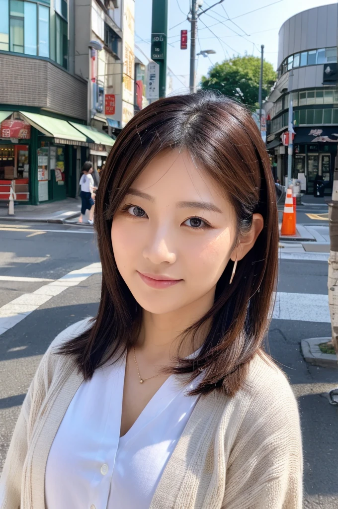 ((Highest quality)), ((masterpiece)), (detailed), Japanese,Street Corner,Beauty,Office Lady