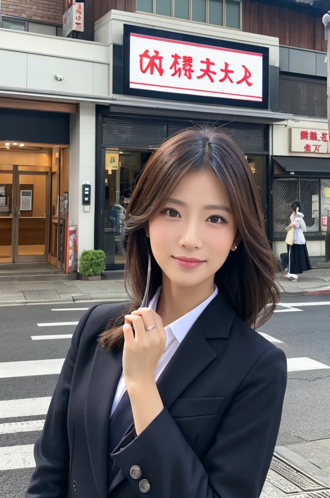 ((Highest quality)), ((masterpiece)), (detailed), Japanese,Street Corner,Beauty,Office Lady
