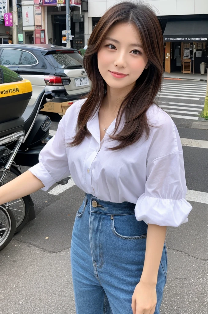 ((Highest quality)), ((masterpiece)), (detailed), Japanese,Street Corner,Beauty,Office Lady