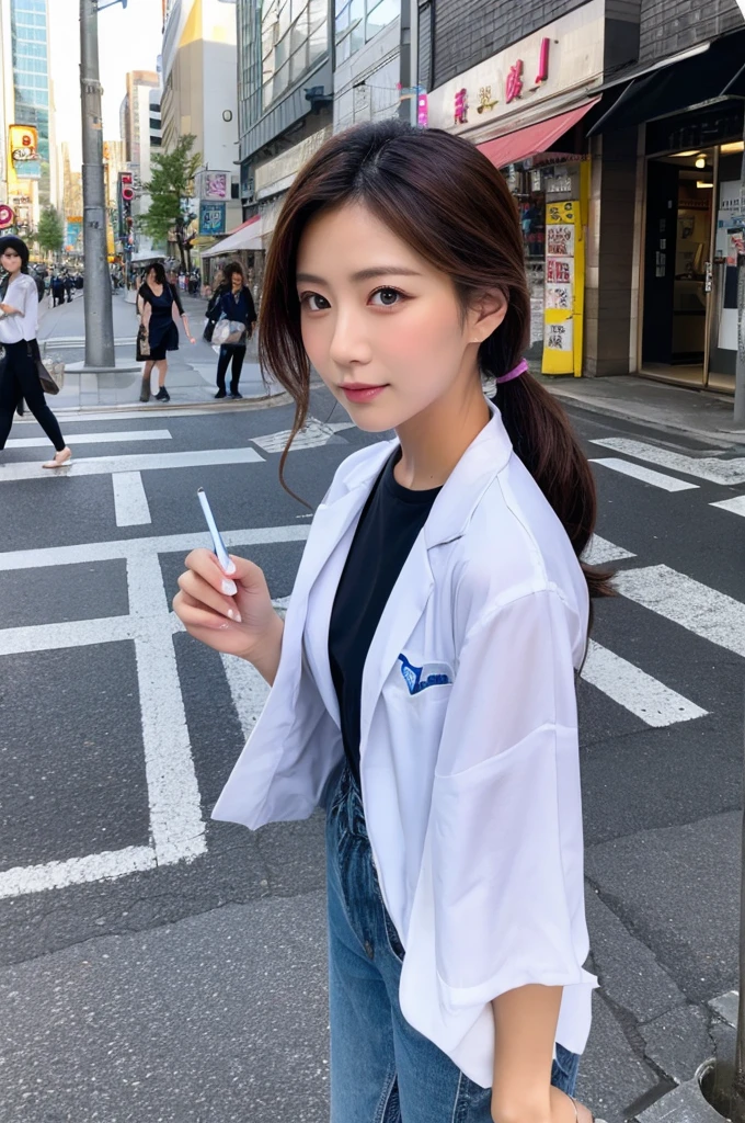 ((Highest quality)), ((masterpiece)), (detailed), Japanese,Street Corner,Beauty,Office Lady