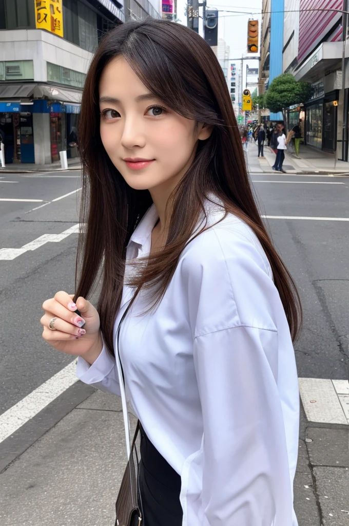 ((Highest quality)), ((masterpiece)), (detailed), Japanese,Street Corner,Beauty,Office Lady