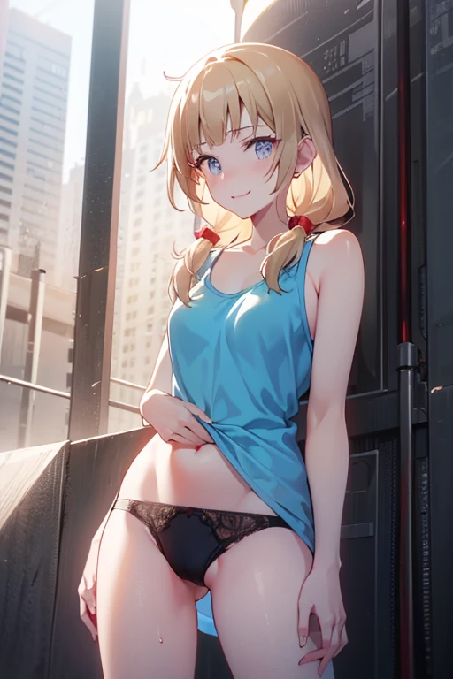 (from below:1.2),(from side:0.9), (Close-Up:0.6), highest quality、(real、photorealistic:1.4)、(RAW photo:1.2)(Curve,Model,glamor:1.5),Beautiful breasts,colour_aberration,beautiful detailed shadow,Beautiful eyes,Beautiful body,Beautiful skin,beautifull hands,(medium_breasts:1.5),1 girl in, (perky chest:1.2), (pointed chest:1.2), dark bronde hair,long hair,side ponytail,hair between eyes,bangs,Purplish brown eyes that dreamers desire, (Blonde hair) , small stature, Colossal tits, Lori, (masutepiece:1.2, Best Quality), (finely detailed beautiful eye: 1.2), (beautifull detailed face), (Best Illumination, extremely delicate and beautiful), ((Cinematic Light)), Dramatic light,Ultra Contrast、Braid a little around the ears, clavicle, red long dress、only has 5 fingers,Her pussy is visible through the see-through white thong、Wet pants、You can see inside your underwear、full of sweat、mocking look、diaper、nffsw,Arms crossed、grab the arm、Shoot from below、The angle is as seen from below.、Best Quality、Large breastuscular pussy:1.2、Pubic hair,high-level image quality、hightquality、8K,perfect hand、5 fingers、finger pin、Perfect Finger、see-through T back、Naked、noise cut、bullet hand、Her hair color should have been a brighter brown,The skirt part is also carefully expressed,brown skirt、the skirt is floating in the wind:1.3、see-through purple panties、Pubic hair majority,(with sparkling eyes and a contagious smile),her thin pubic hair:1.2, looking at viewer