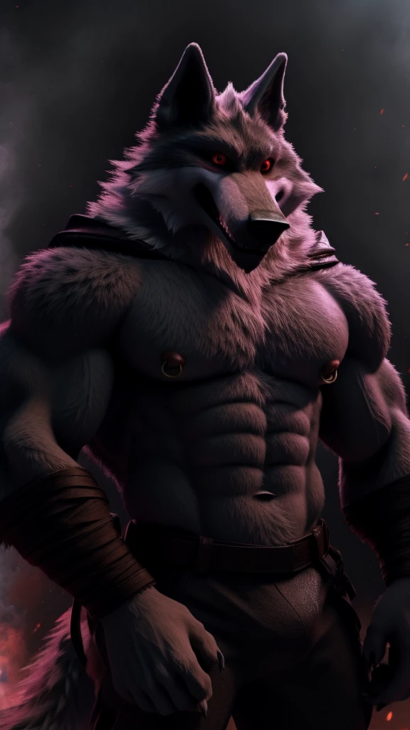 Death wolf muscular and red eyes  piercing,  