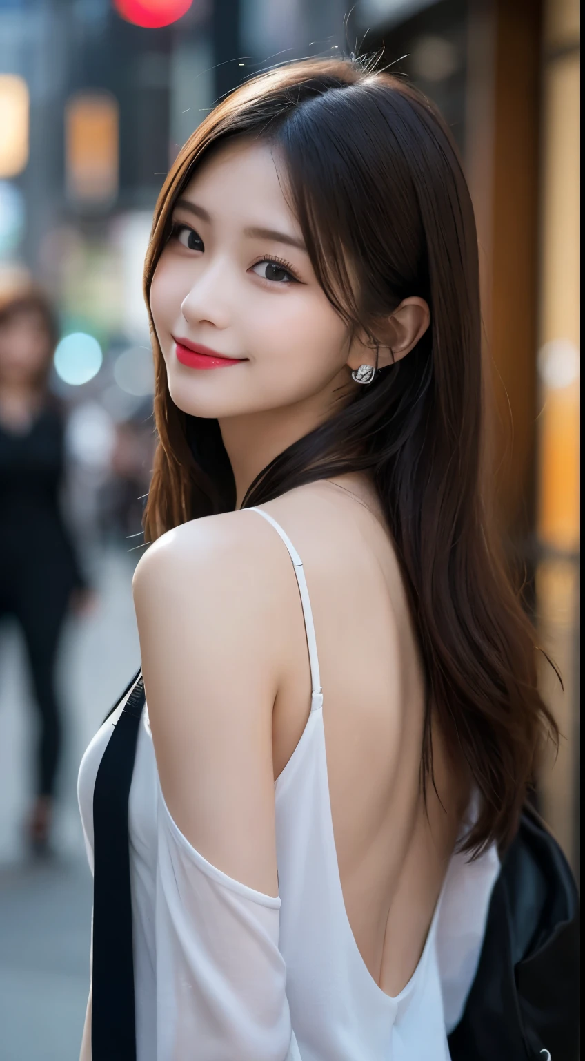 Tabletop, Highest quality, shape, Very detailed, finely, High resolution, 8k wallpaper, 完璧なダイナミックな構shape, Beautiful and exquisite,ランダムなcute髪,,Natural color lip, Bold ???? pose,smile、20-year-old girl、cute、Looking into the camera,Always blur the background,Perfect and beautiful face,Slim face and figure,Big eyes、Putting on gal makeup,Small face,smile,Blurred Background,Elegant feminine face、Cyberpunk Fashion、Fun in Shibuya、Disheveled Hair、Change pose randomly、Randomly change the shooting angle and position、Summer fashion for women、Disheveled Hair、Harajuku、Cool pose