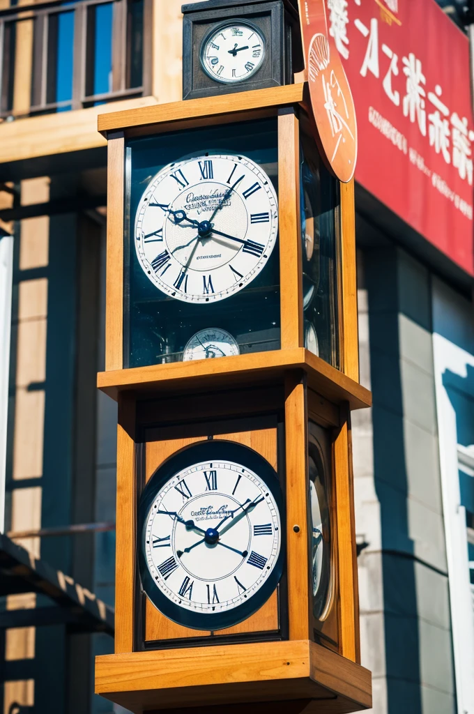 ((Highest quality)), ((masterpiece)), (detailed), Japanese,Street Corner,Beautiful Clock,Office Lady