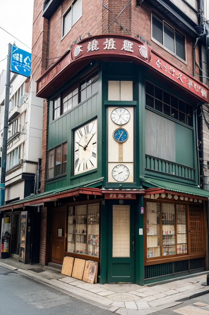 ((Highest quality)), ((masterpiece)), (detailed), Japanese,Street Corner,Beautiful Clock,Office Lady