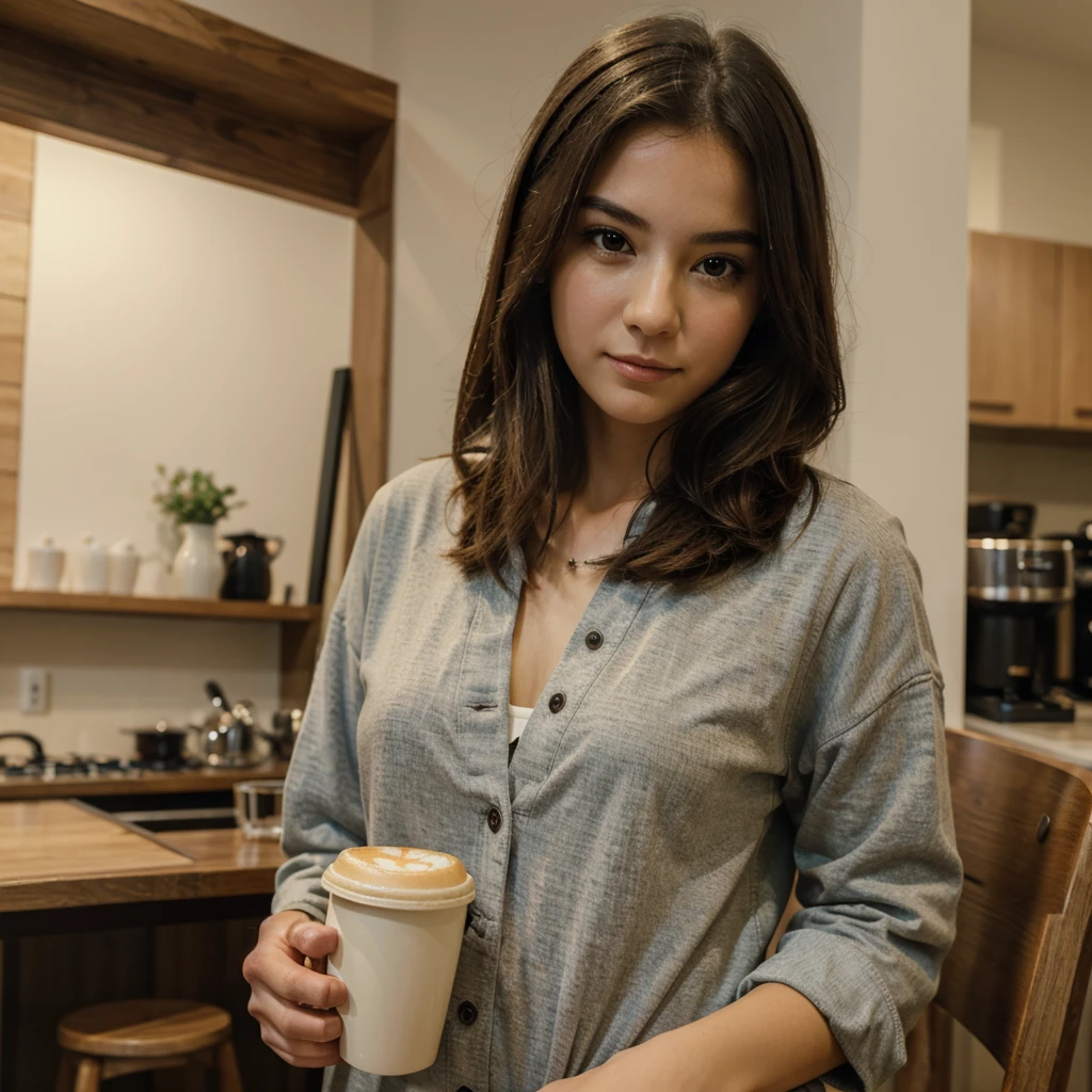 ((best quality)), ((masterpiece)), (detailed), 1girl, holding coffee in hand,