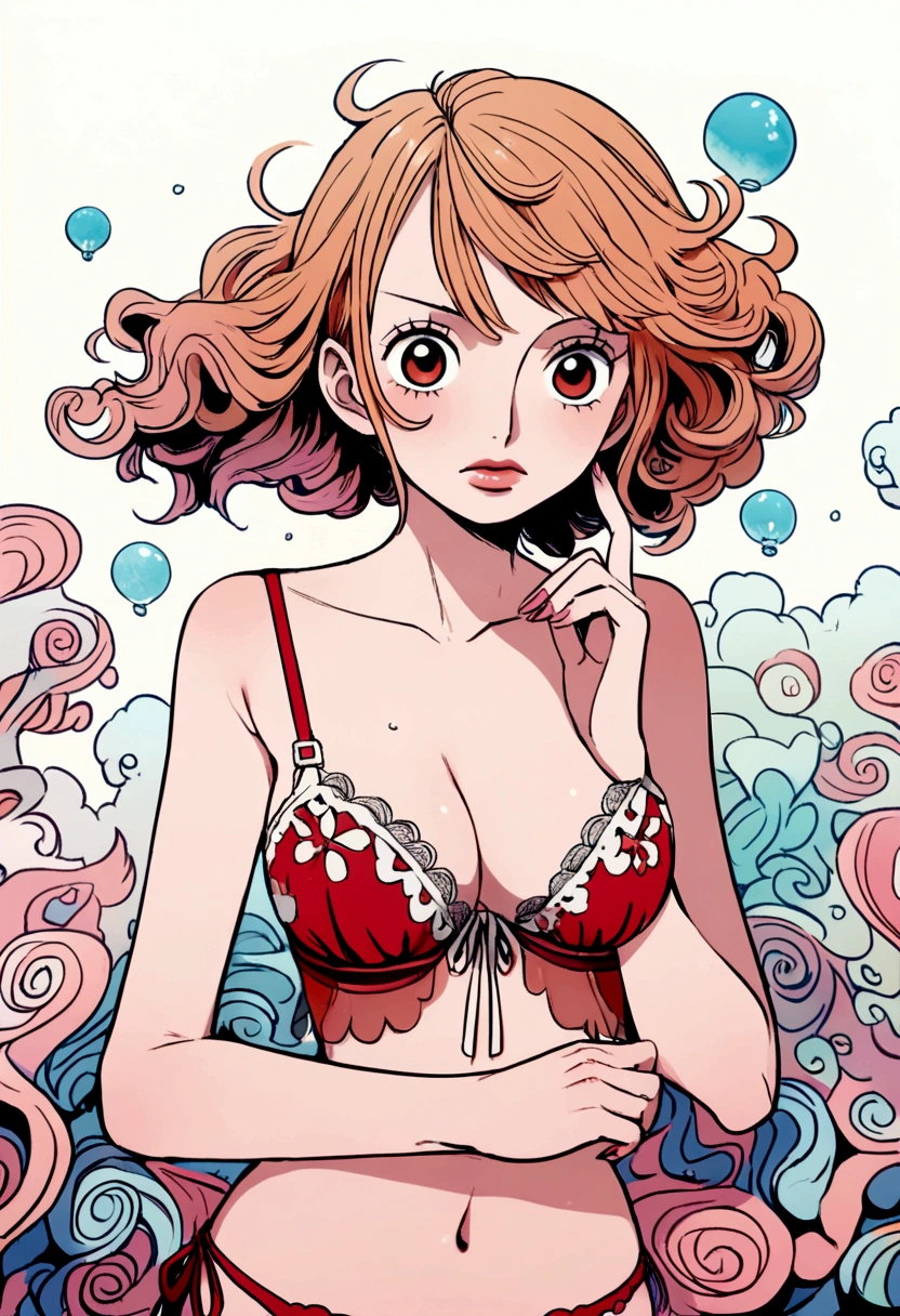 Nami from one piece wearing a lingerie and 