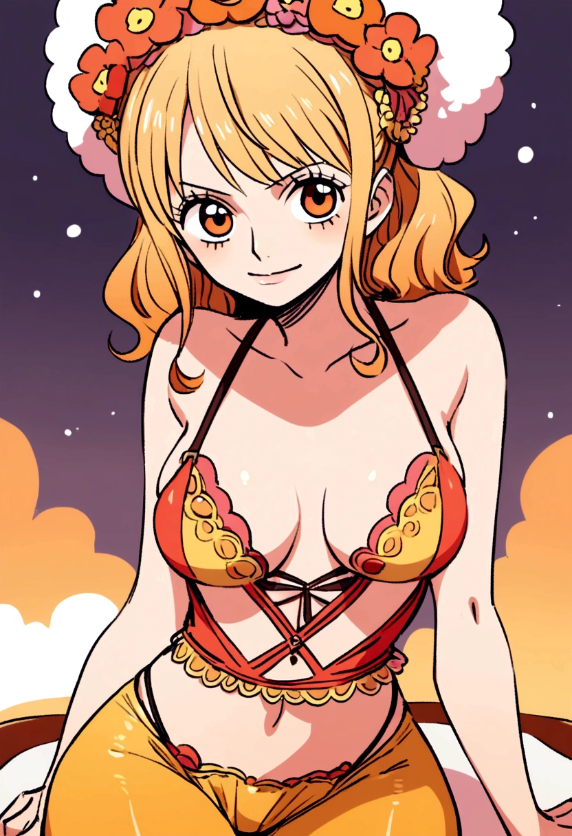 Nami from one piece wearing a lingerie and 
