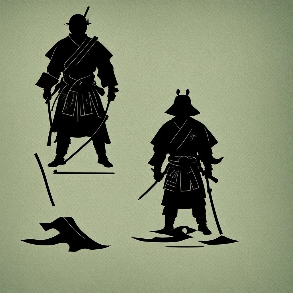 Minimalistic, samurai, helmet, katana, silhouette, geometric, modern, sleek, monochrome.