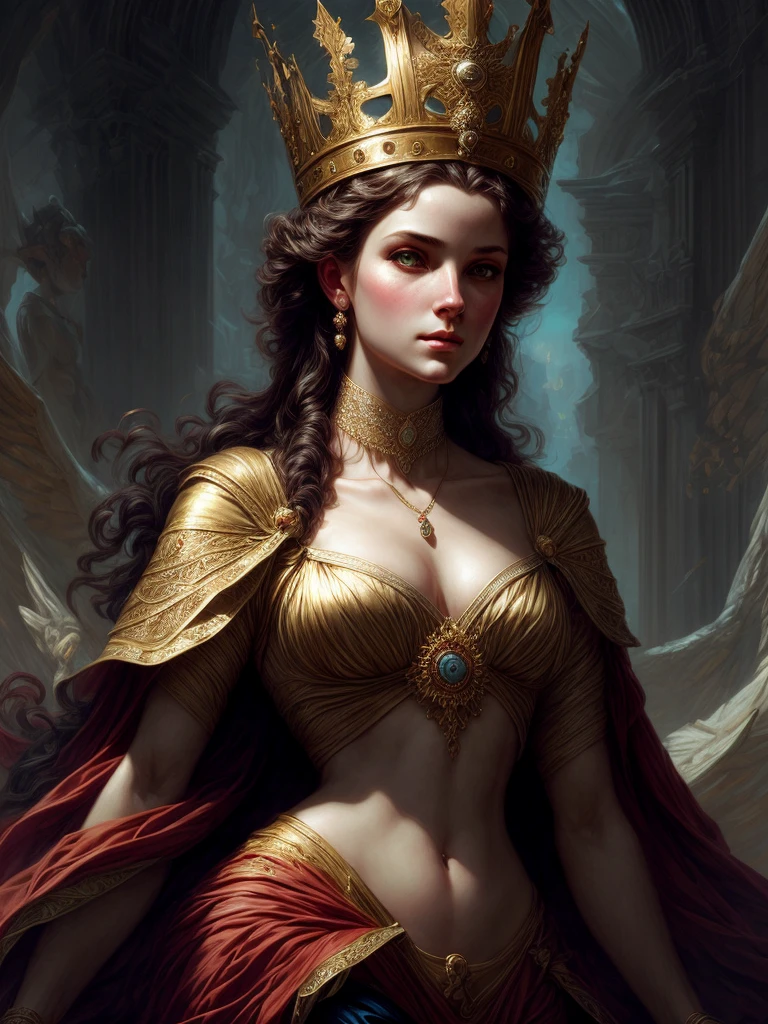 Portrait of an ethereal goddess, difficult, elegant, very detailed, digital painting, ArtStation, conceptual art, smooth, sharp focus, illustration, Art by Artgerm and Greg Rutkowski, Alphonse Mucha and William - Adolphe Bouguereau and Stephanie Lowe , Epic royal backdrop, large royal uncircumcised crown, Royal jewellery, robotic, nature, full frame, Symmetric, Greg Rutkowski, Charlie Bowater, Bipl, Unreal 5, hyperrealistic, dynamic lighting, Fantasy art  